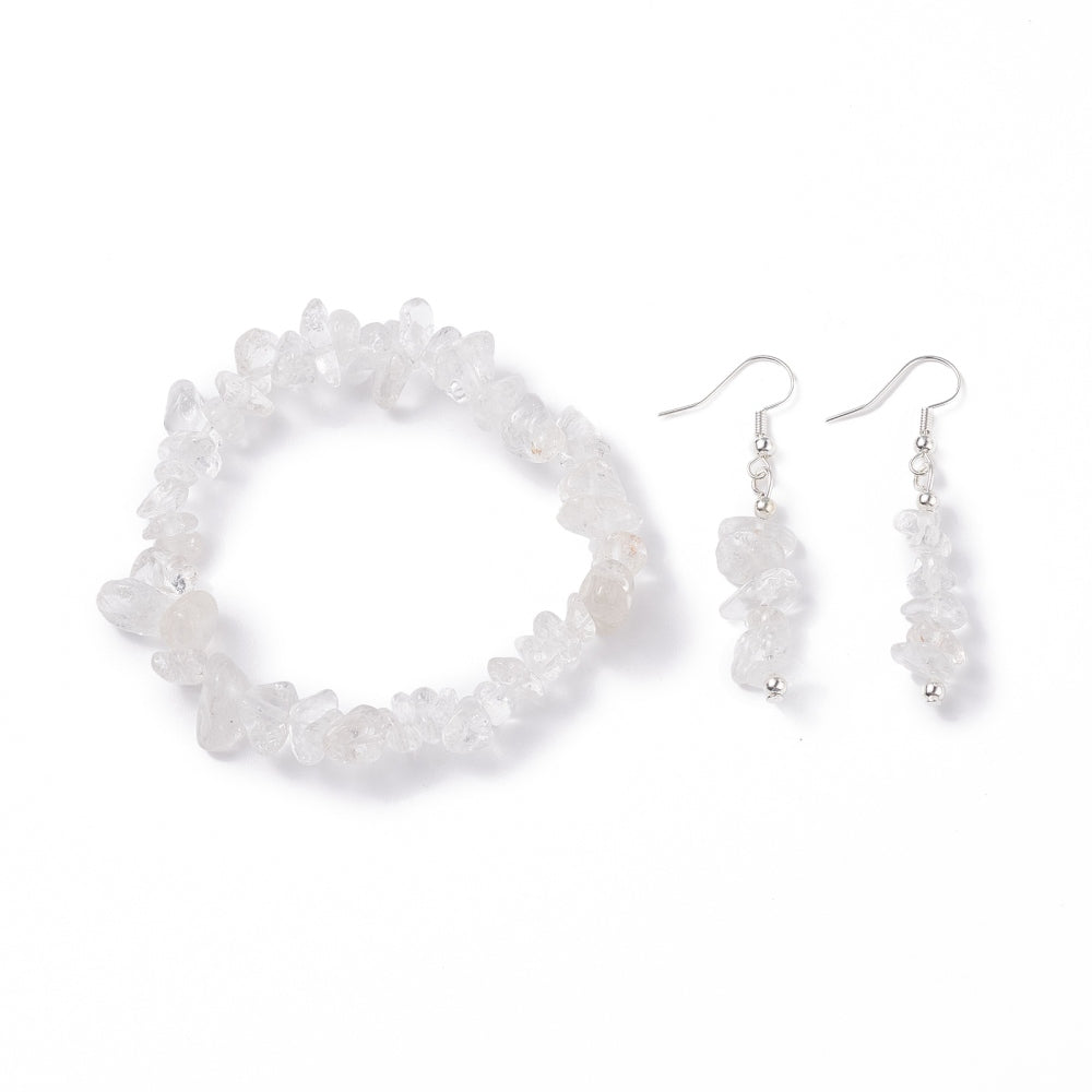 Bracelet & Earring - Elegant Gemstone Bracelet and Earring Set - Chips Crystal Quartz