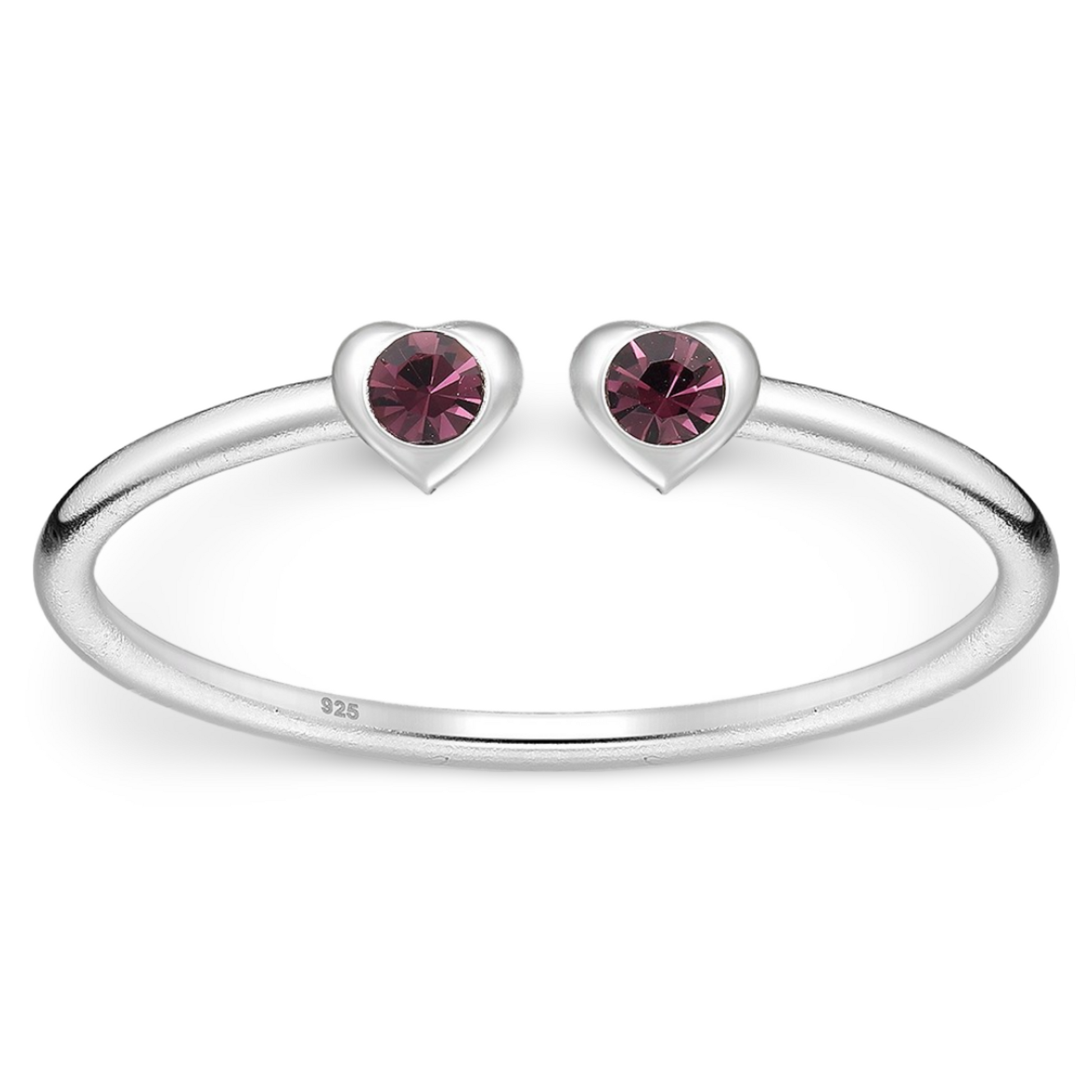 Toe Ring -925 Sterling Silver -Adjustable -Heart Shape Amethyst