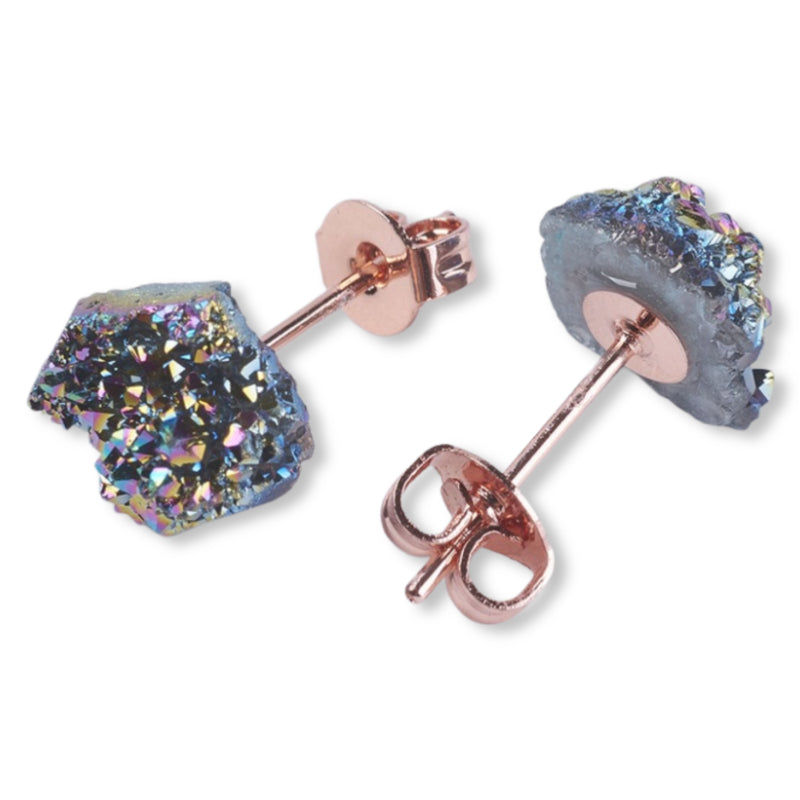 Earrings - Natural Druzy Agate Rainbow