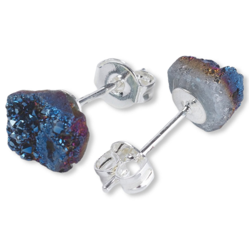 Earrings - Natural Druzy Agate Blue