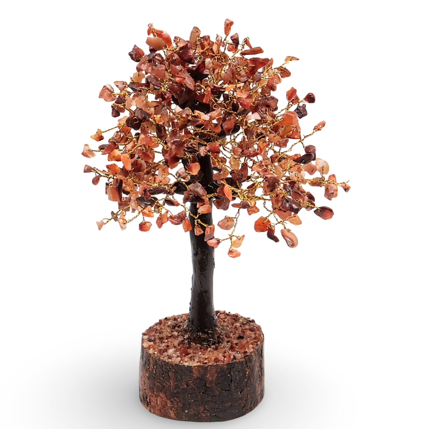Déco Maison - Arbre de Pierre - Cornaline - 10-12'' - 500 Éclats de Pierre - Fil Doré