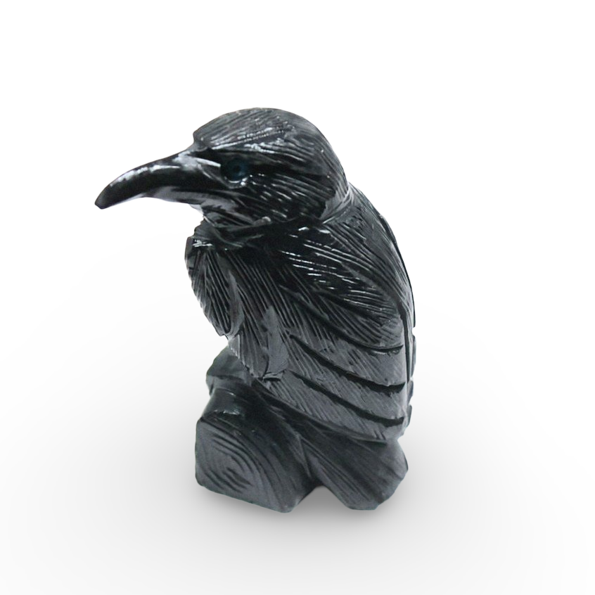Animal Totem - Pierre Sculptée - Onyx Noir du Pérou Extra Large - Corbeau