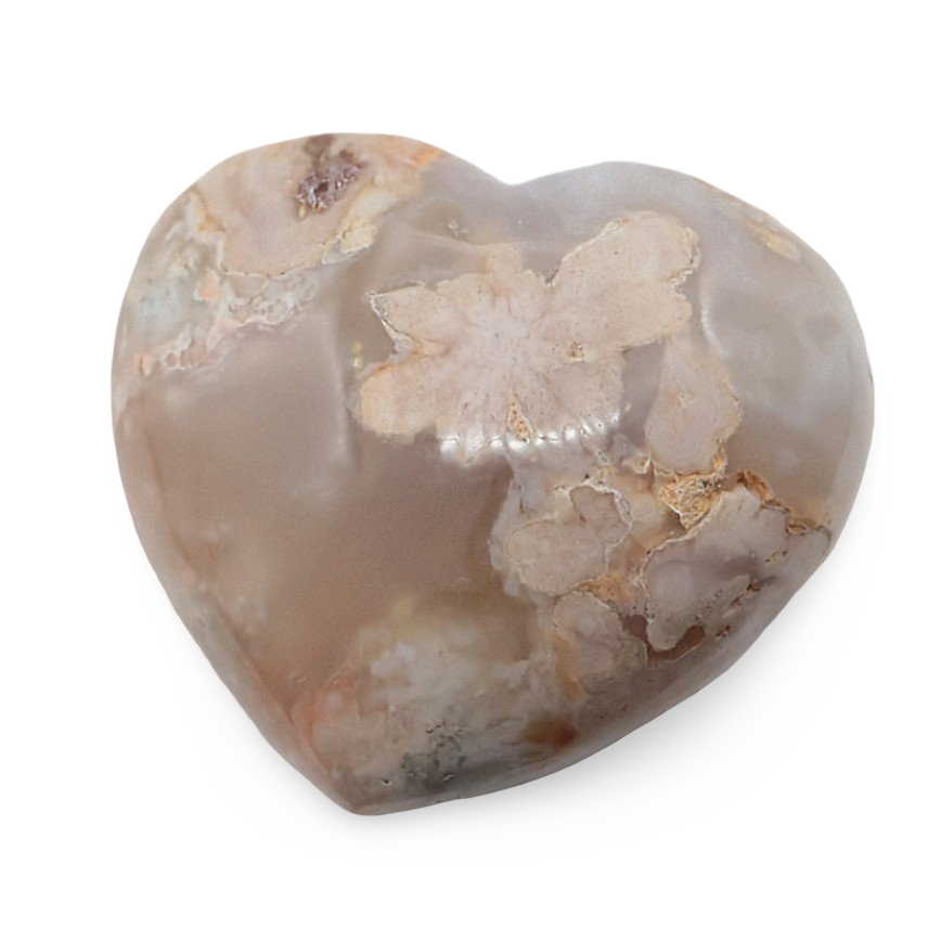 Stone - Flowe Agate - Heart Shape - Tumbled - Arômes et Évasions