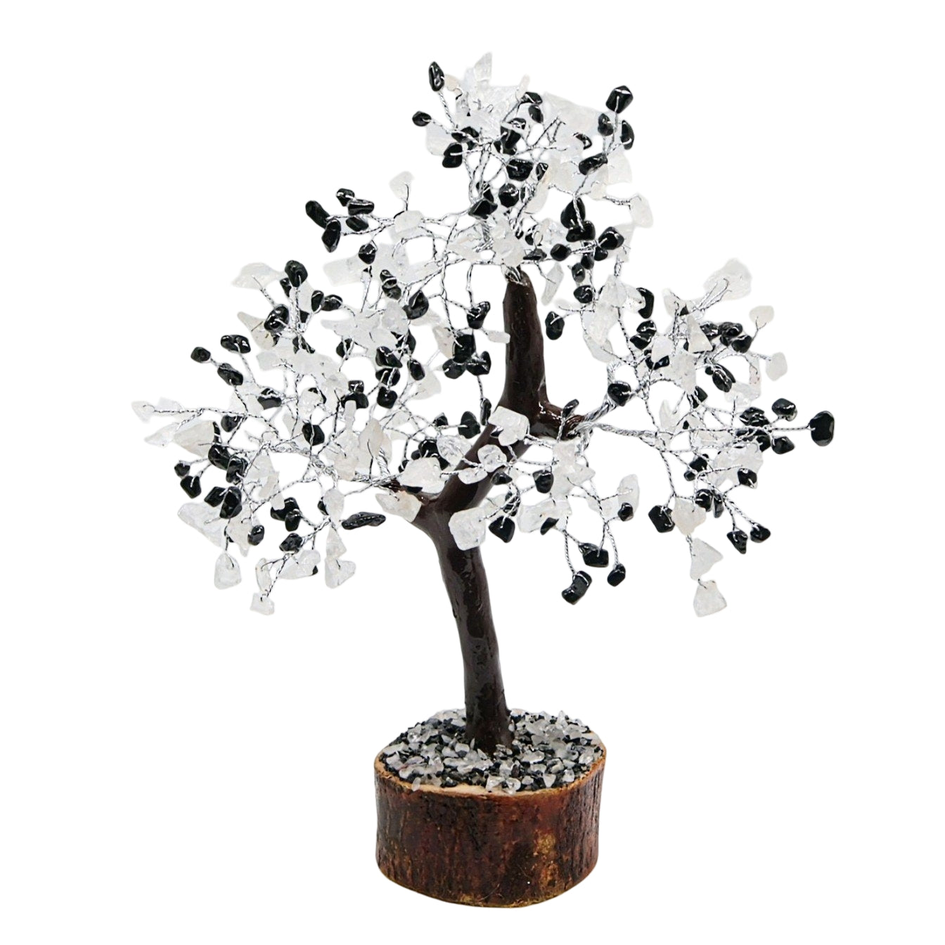 Déco Maison - Arbre de Pierre - Quartz de Cristal & Tourmaline Noire - 9-11"H - 300 Éclats de Pierre