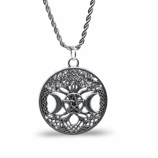 Necklace - Triple Moon Goddess - Antique Silver