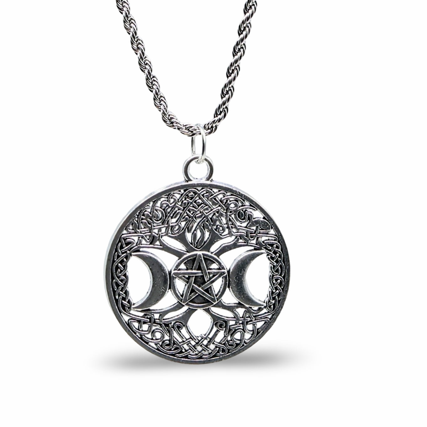 Necklace - Triple Moon Goddess - Antique Silver