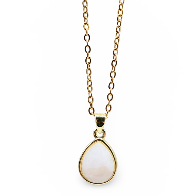 Collier - Pierre de Lune Arc-en-Ciel Naturelle et Laiton Doré - Forme de Larme