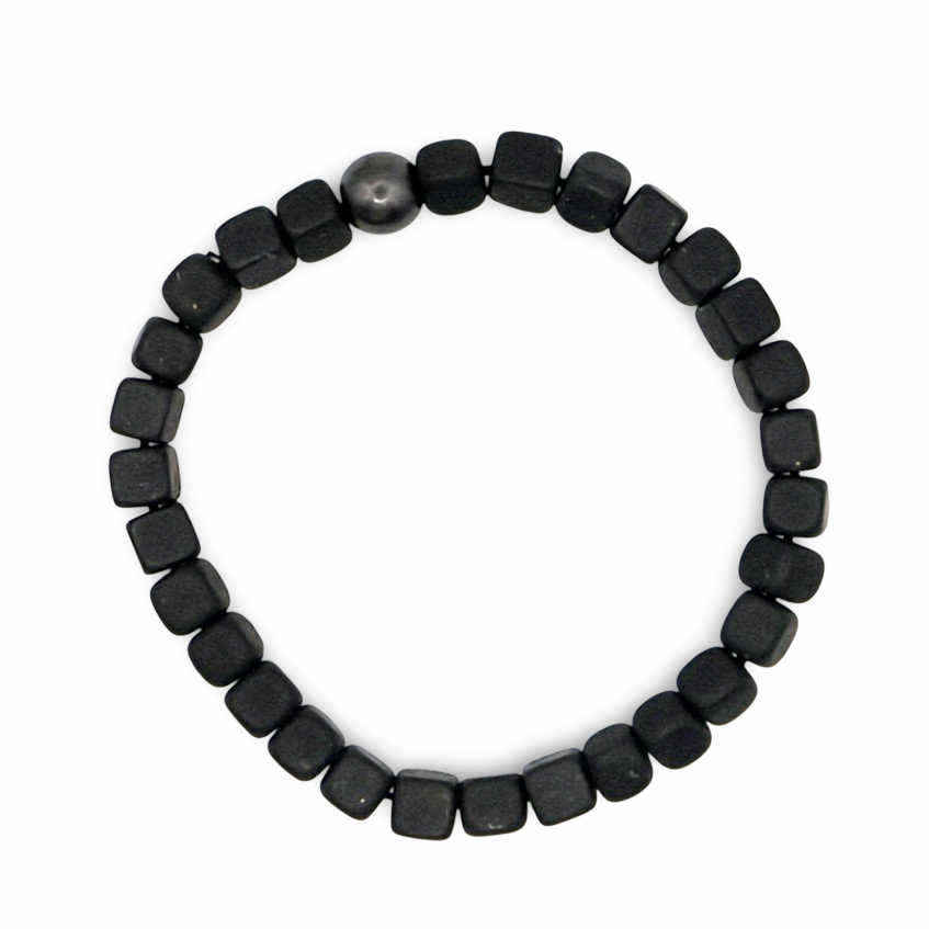 Bracelet - Shungite AAA À Perles Carrées Avec Une Perle Ronde En Hématite AAA - 6mm
