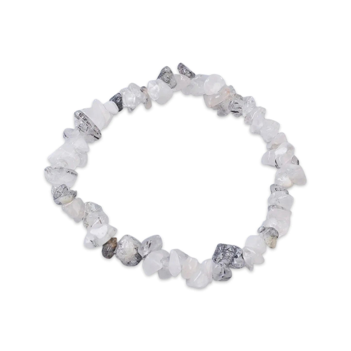 Bracelet -Black, Rutilated & Crystal Quartz -Chips