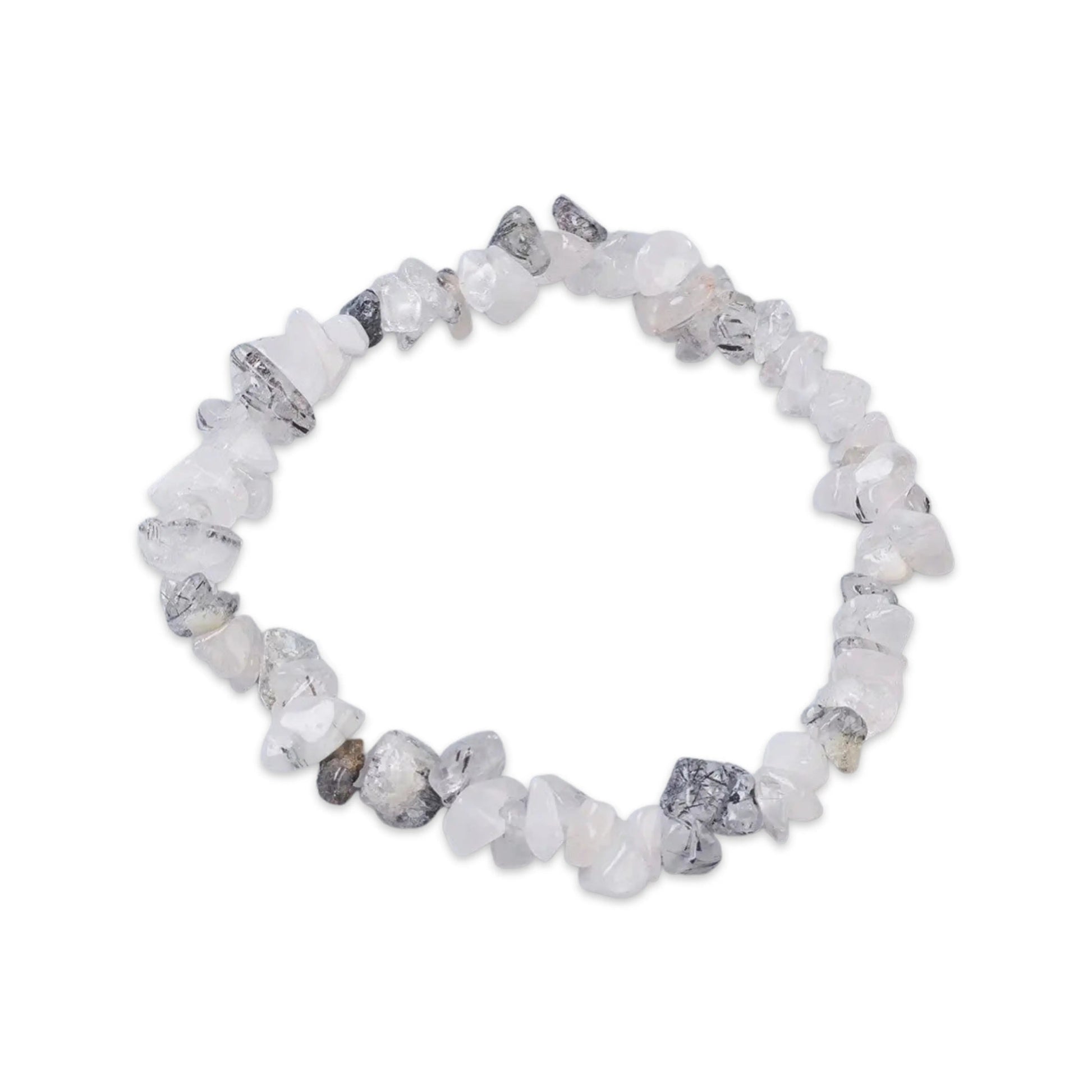 Bracelet -Black, Rutilated & Crystal Quartz -Chips