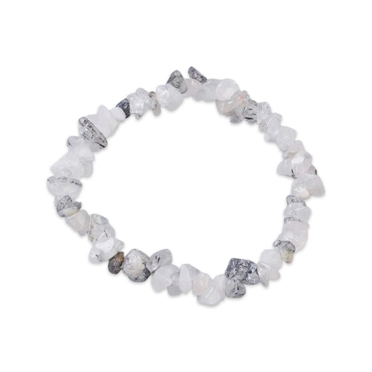 Bracelet -Black, Rutilated & Crystal Quartz -Chips