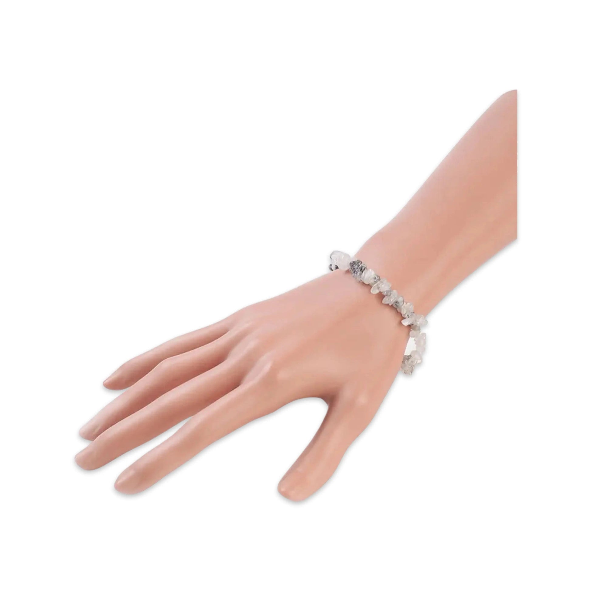 Bracelet -Black, Rutilated & Crystal Quartz -Chips