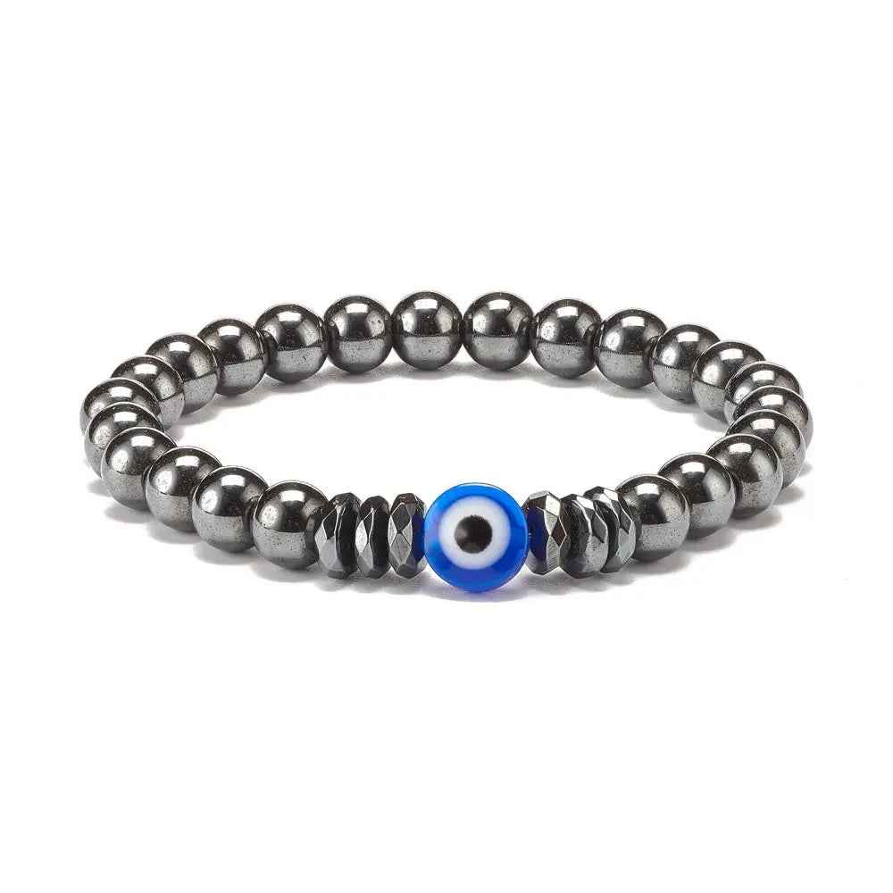 Bracelet -Hematite -Evil Eye -8mm - Cayve's Mystic Nature Wholesale