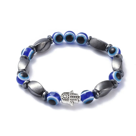 Bracelet -Hematite -Evil Eye -Fatima Hand -8mm