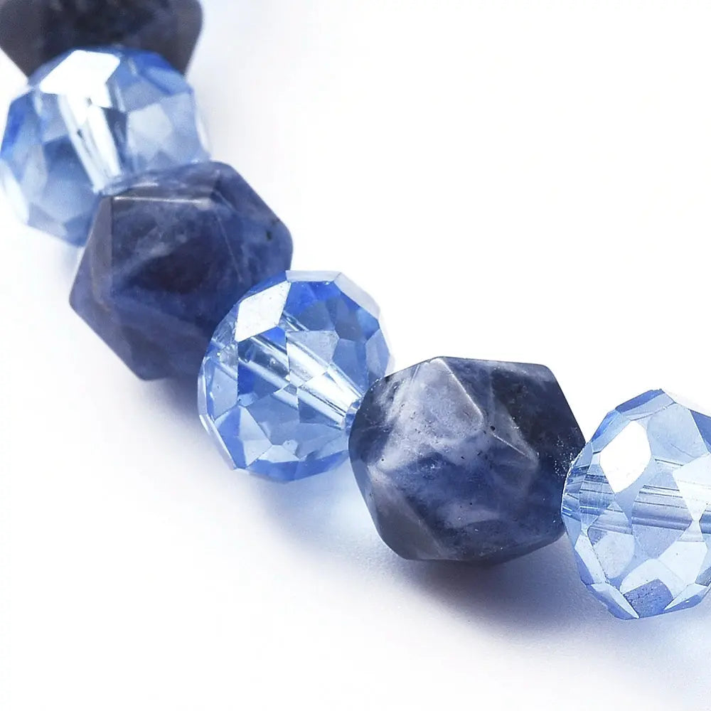 Bracelet -Natural Sodalite with Electroplate -Faceted -8mm