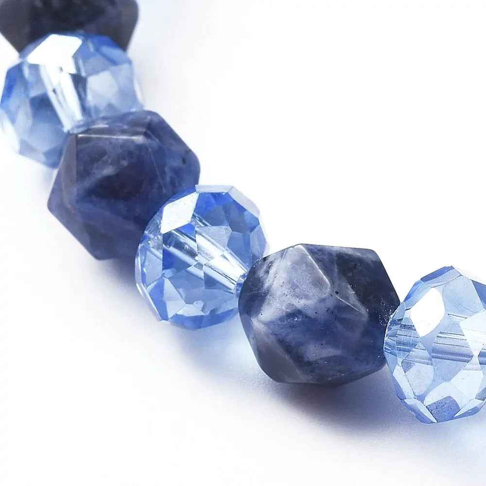 Bracelet -Natural Sodalite with Electroplate -Faceted -8mm - Cayve's Mystic Nature Wholesale