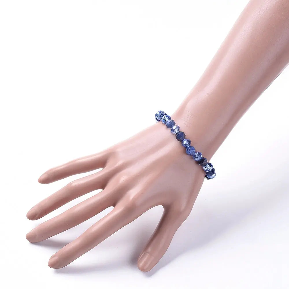 Bracelet -Natural Sodalite with Electroplate -Faceted -8mm