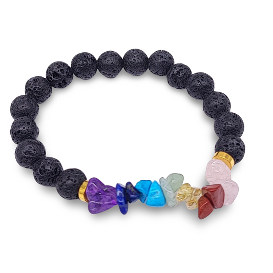 Bracelet - 7 Chakras Chips - Lava 8mm