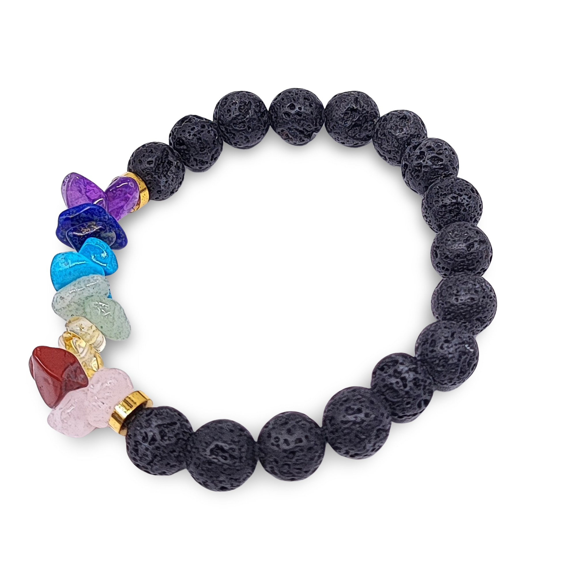 Bracelet - 7 Chakras Chips - Lava 8mm