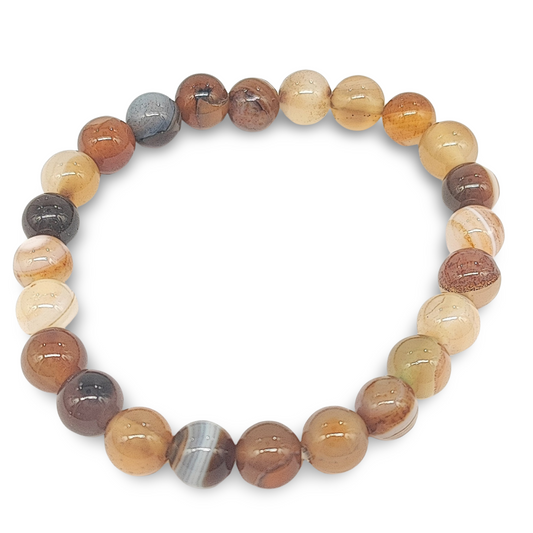 Bracelet -Coconut Brown Striped Agate -8mm