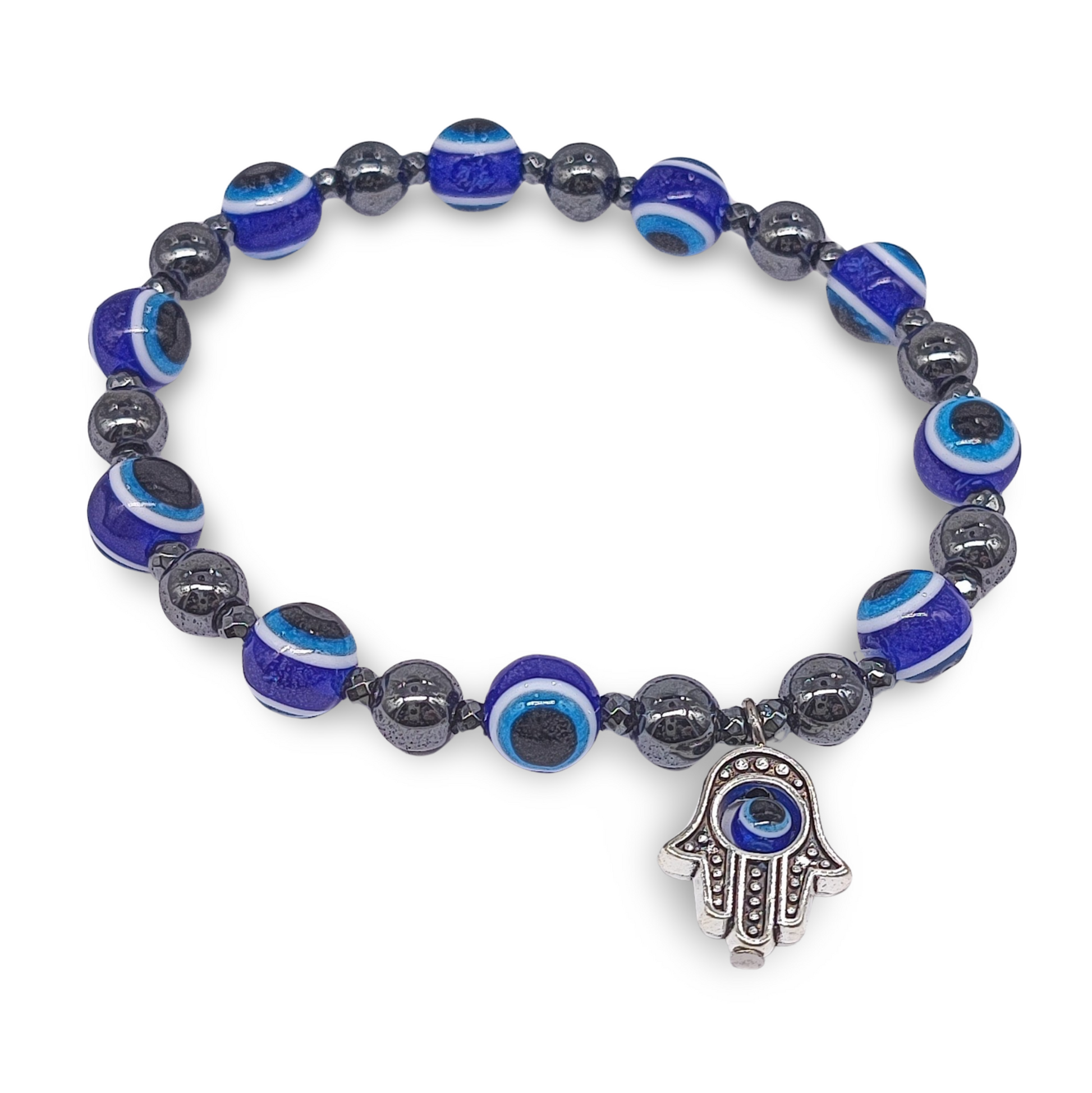 Bracelet -Evil Eye -Fatima Hand -Hematite -8mm