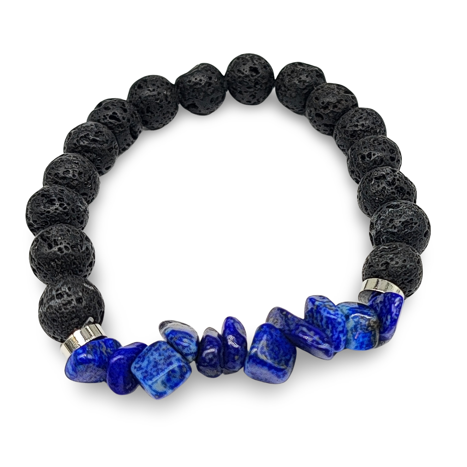 Bracelet - Lava Bead 8mm & Lapis Lazuli Chips