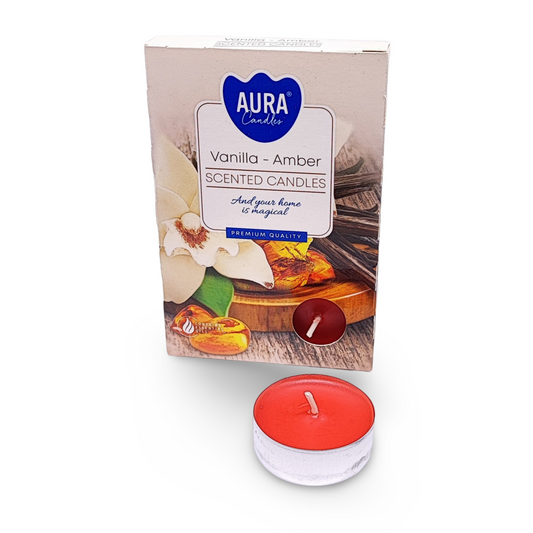 Candle -Scented Tealights -Set of 6 -Vanilla & Amber