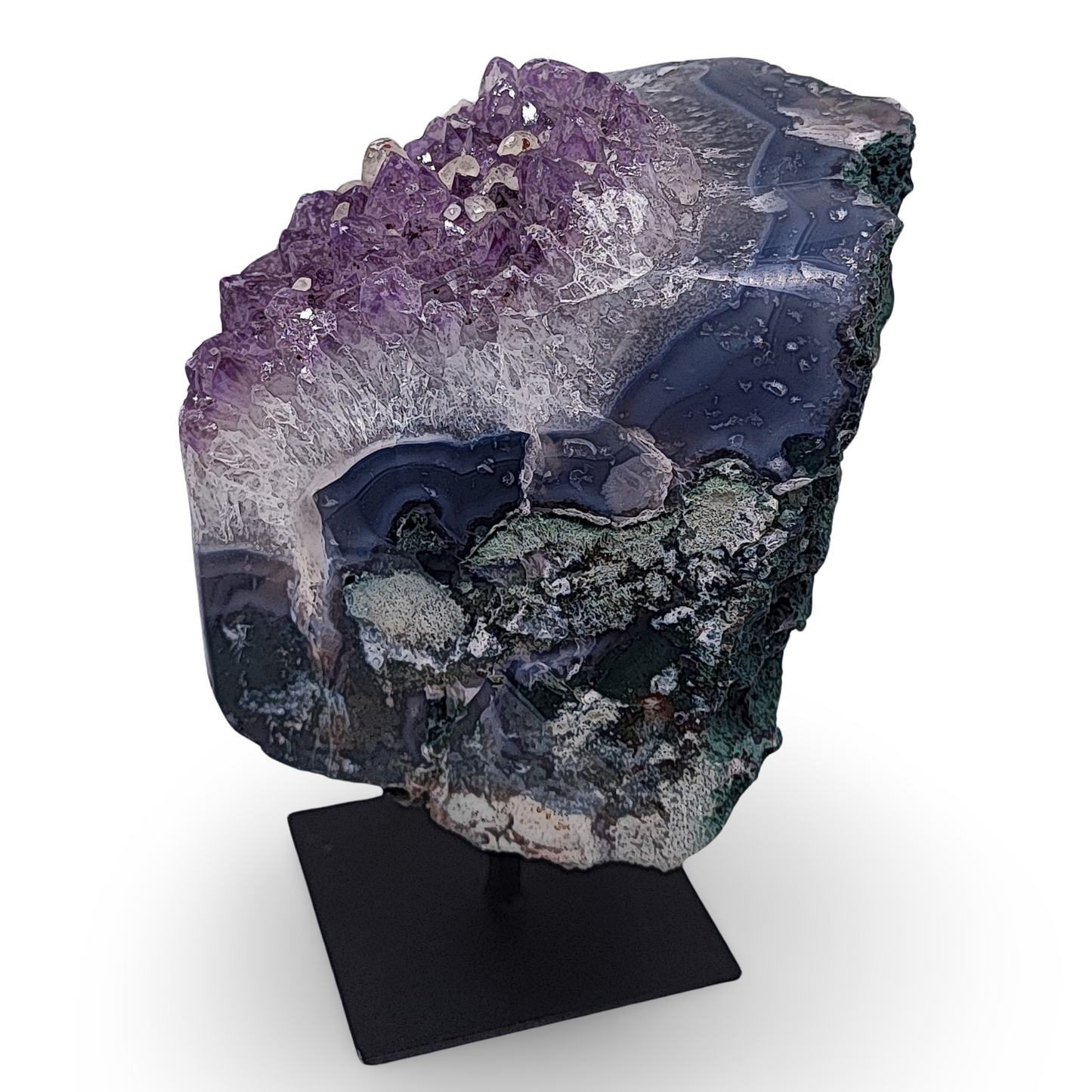 Cluster -Druzy on Metal Stand -Amethyst -1521g - Arômes et Évasions