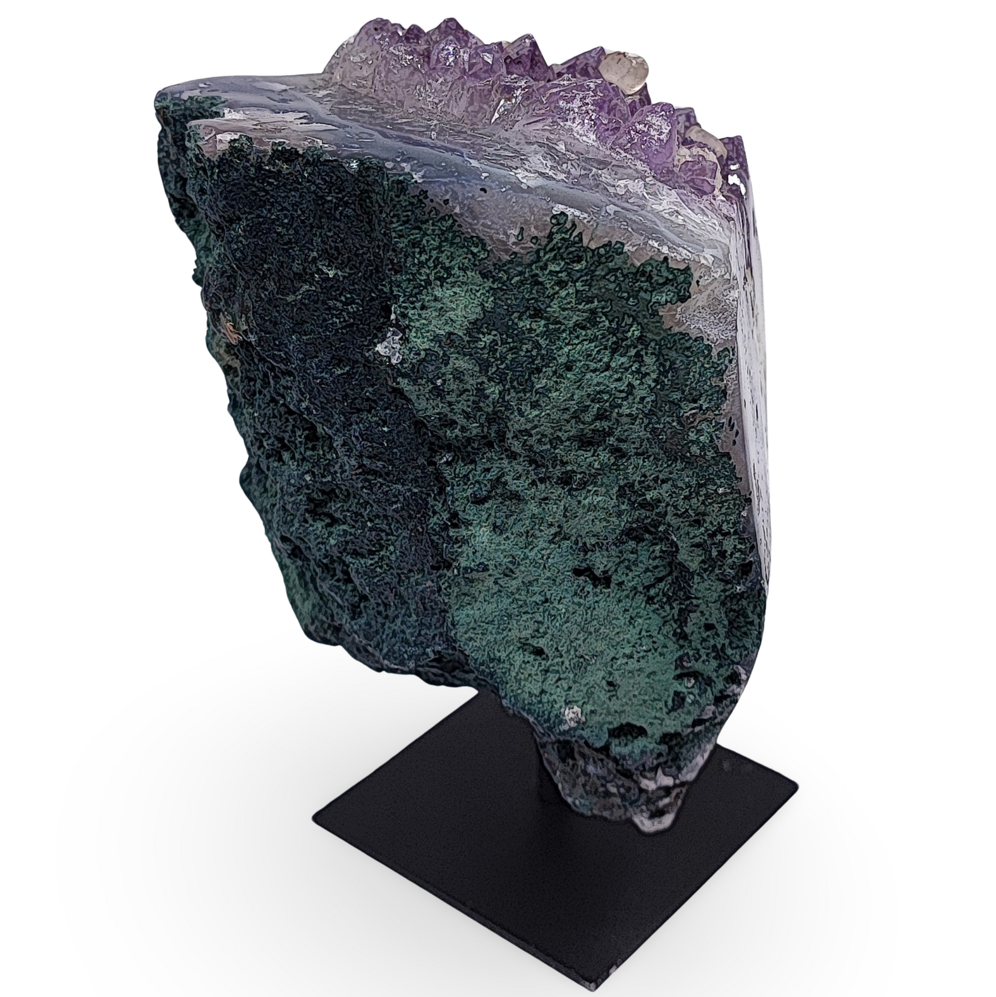 Cluster -Druzy on Metal Stand -Amethyst -1521g - Arômes et Évasions