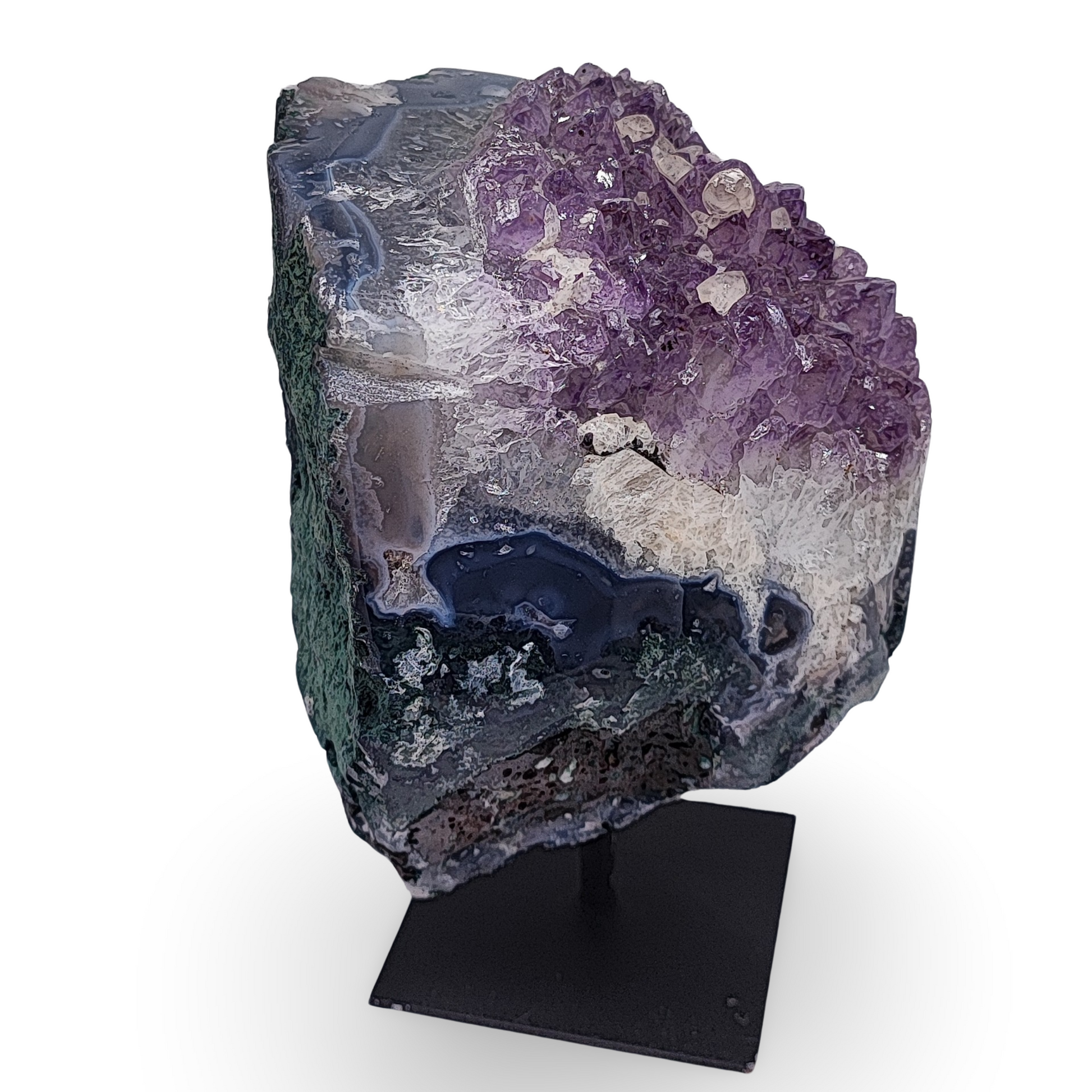 Cluster -Druzy on Metal Stand -Amethyst -1521g - Arômes et Évasions