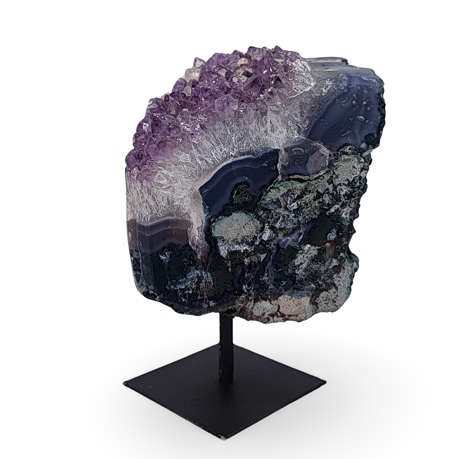 Cluster -Druzy on Metal Stand -Amethyst -1521g - Arômes et Évasions