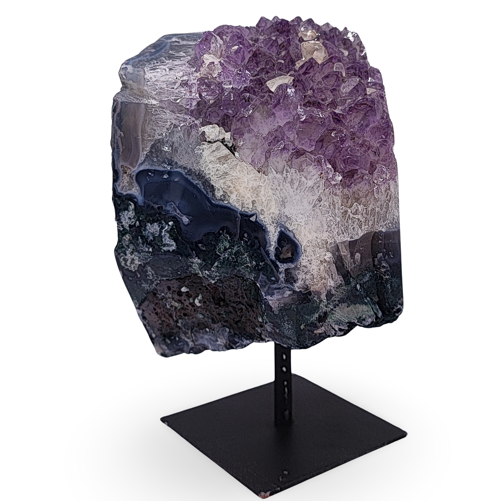 Cluster -Druzy on Metal Stand -Amethyst -1521g - Arômes et Évasions