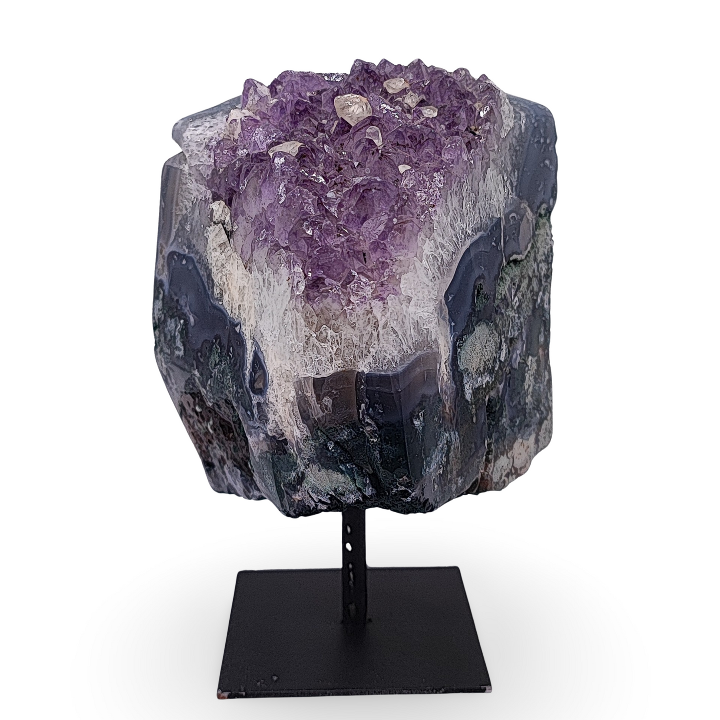 Cluster -Druzy on Metal Stand -Amethyst -1521g - Arômes et Évasions