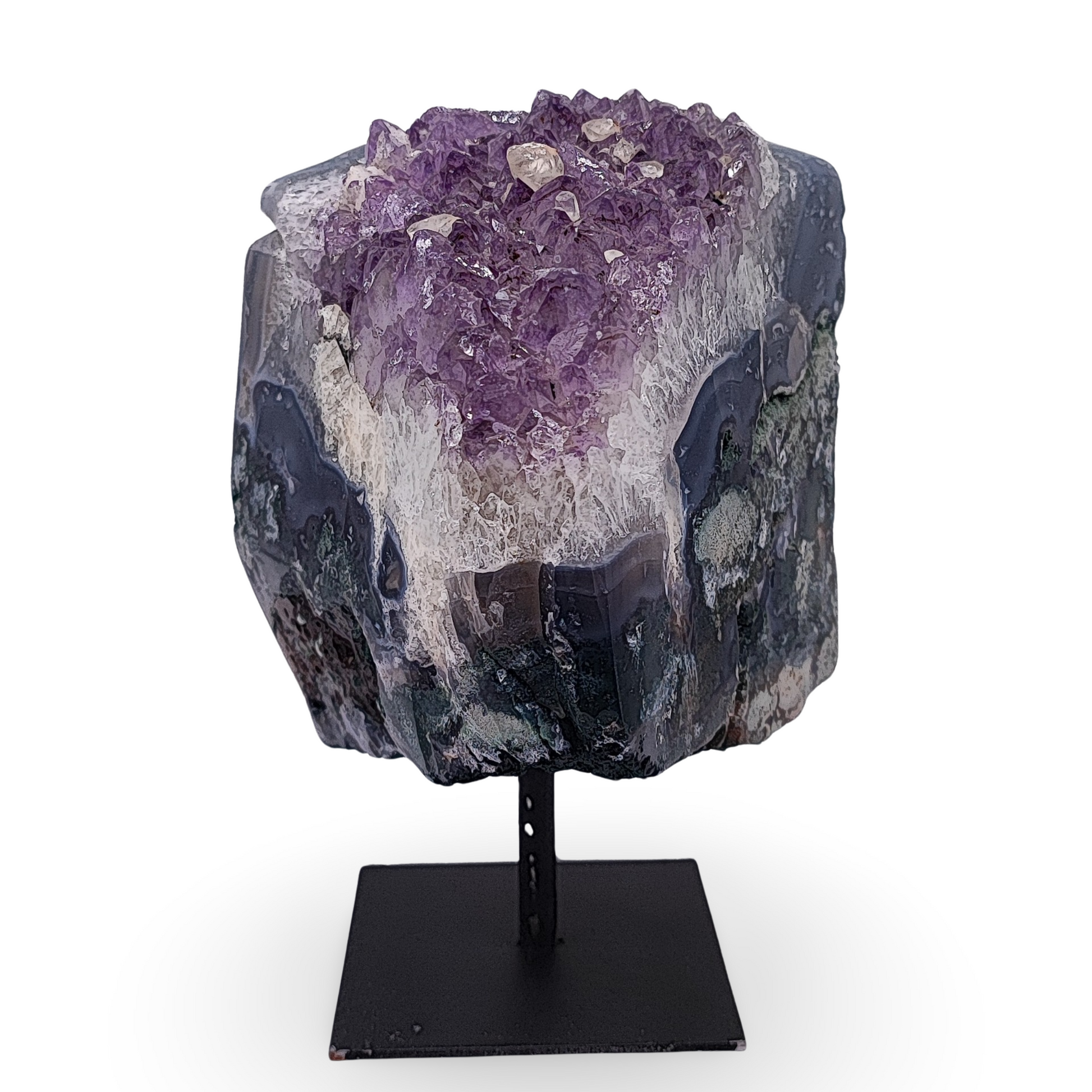 Cluster -Druzy on Metal Stand -Amethyst -1521g - Arômes et Évasions