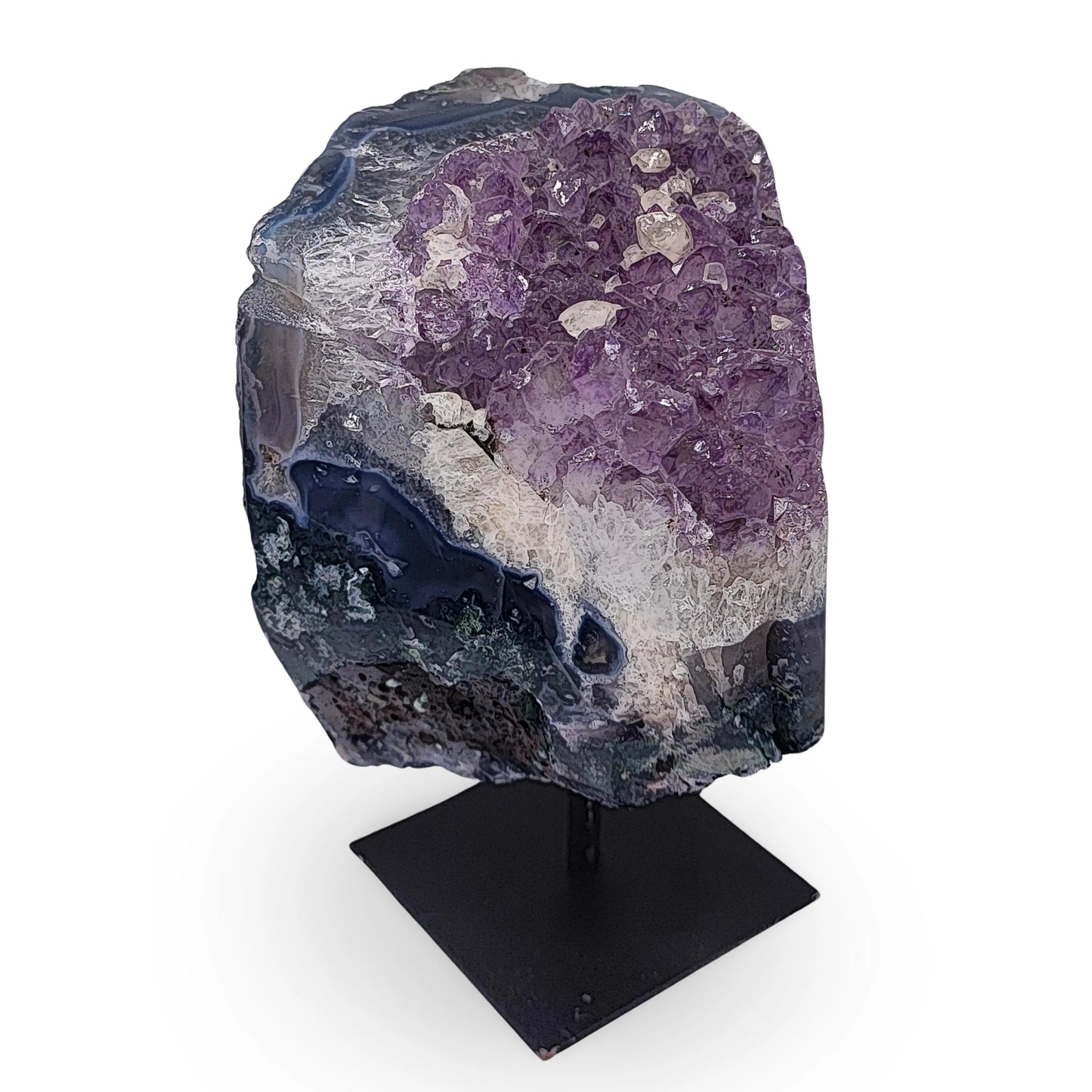 Cluster -Druzy on Metal Stand -Amethyst -1521g - Arômes et Évasions