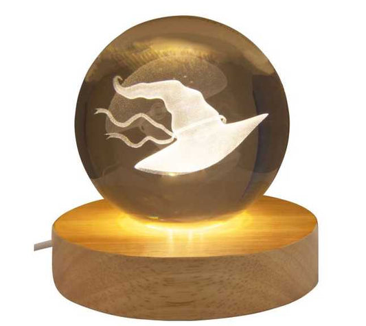 Home Decor -Glass Crystal Ball -Engrave Witch Hat -With LED Light Wood Base -3 -Home Decor -Aromes Evasions