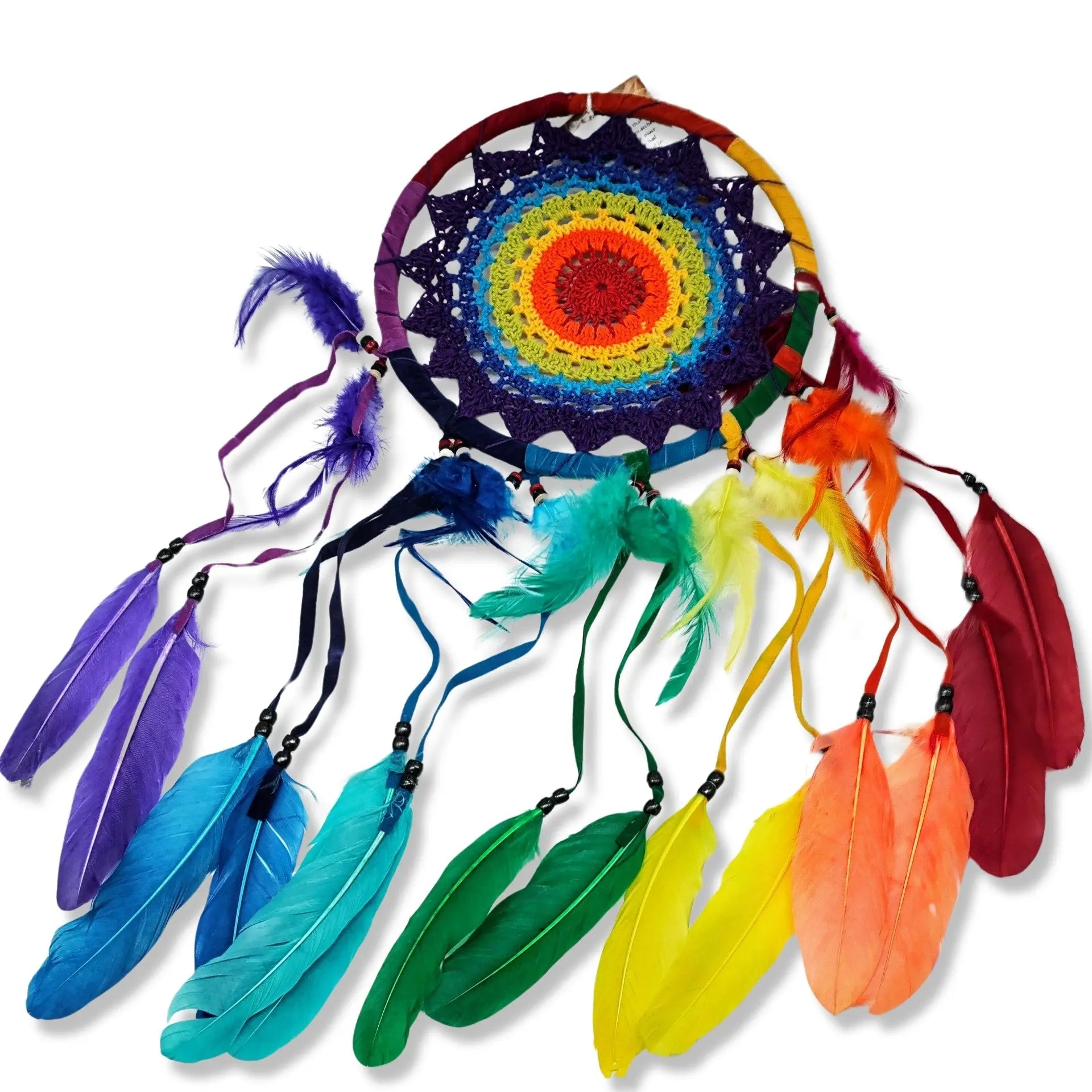 Home Decor -Dreamcatcher -Woven & Feathers -7 Chakras -8.5"DIA -Dreamcatcher -Arômes & Évasions