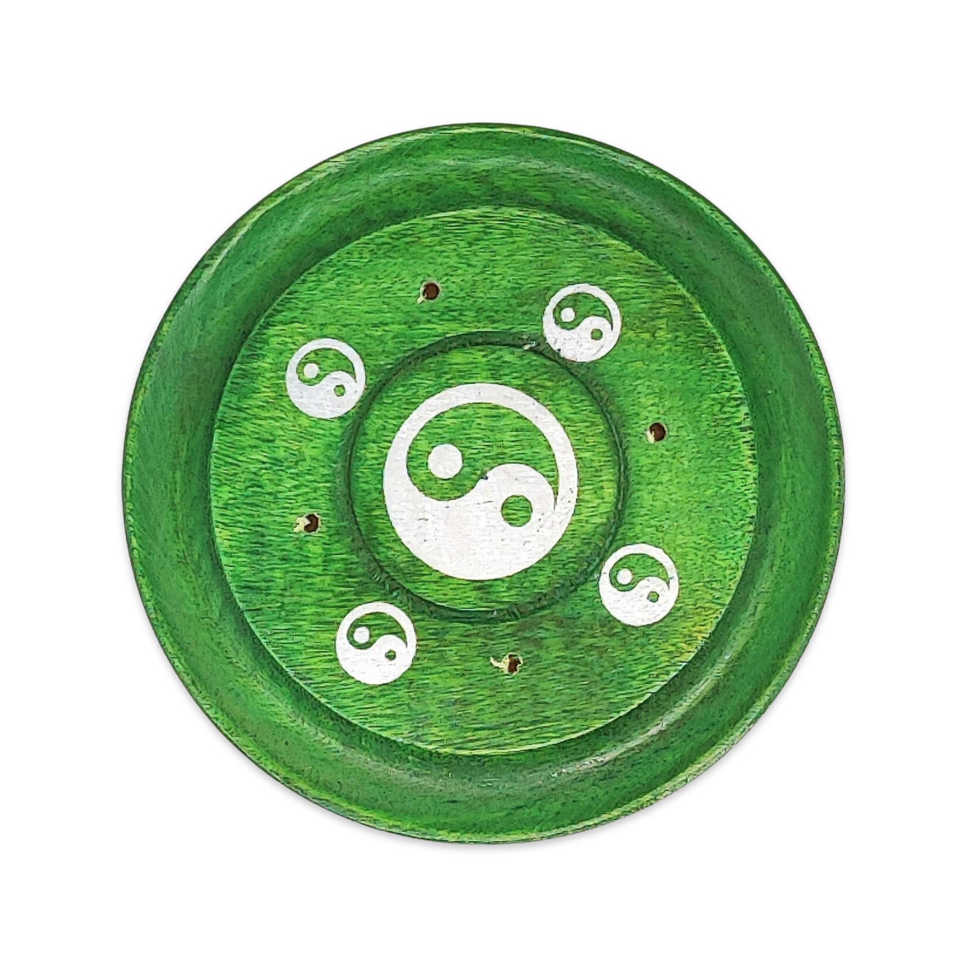 Incense Burner -Sticks -Mango Wood -Assorted Design Plates Green