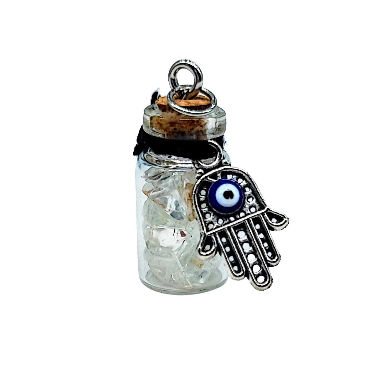 Necklace -Gemstone Chips & Fatima Hand -Glass Bottle Topaz Natural