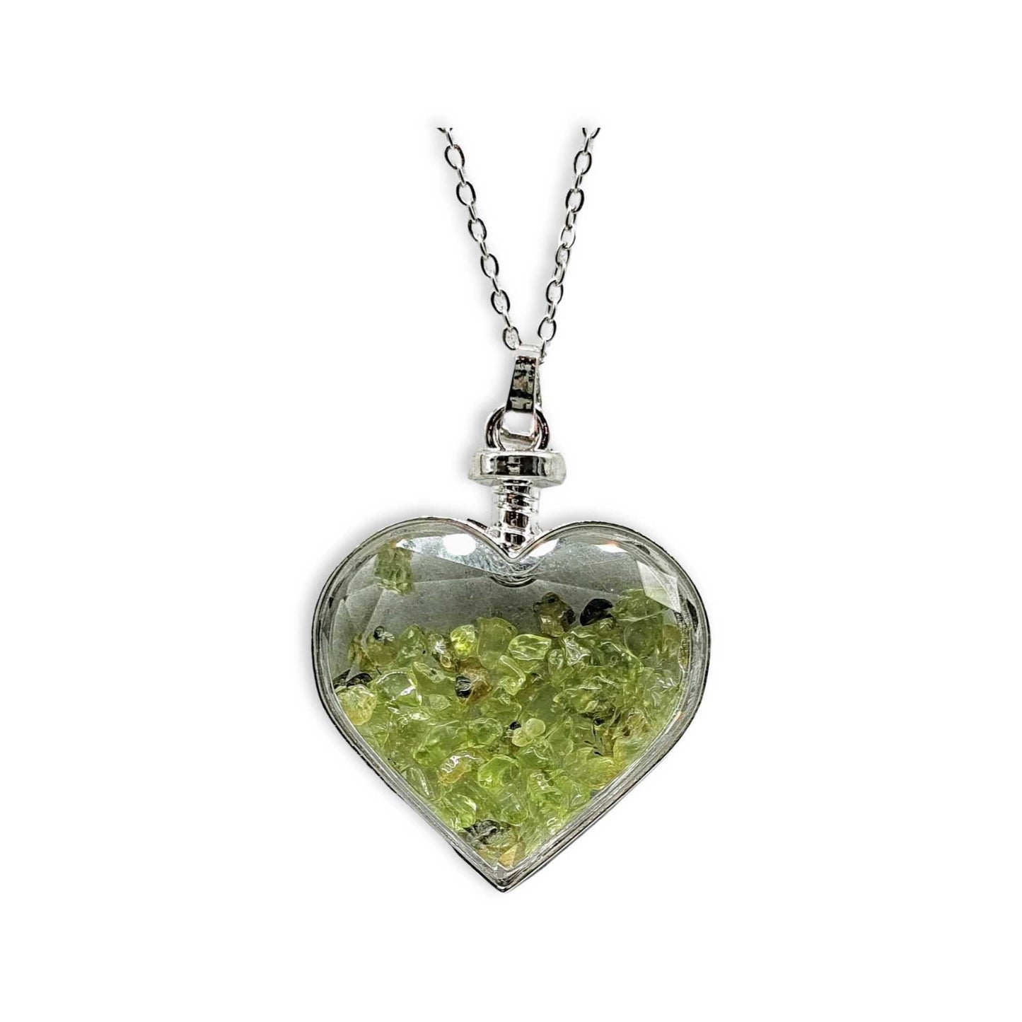 Necklace - Heart Shaped Glass Bottle - Peridot