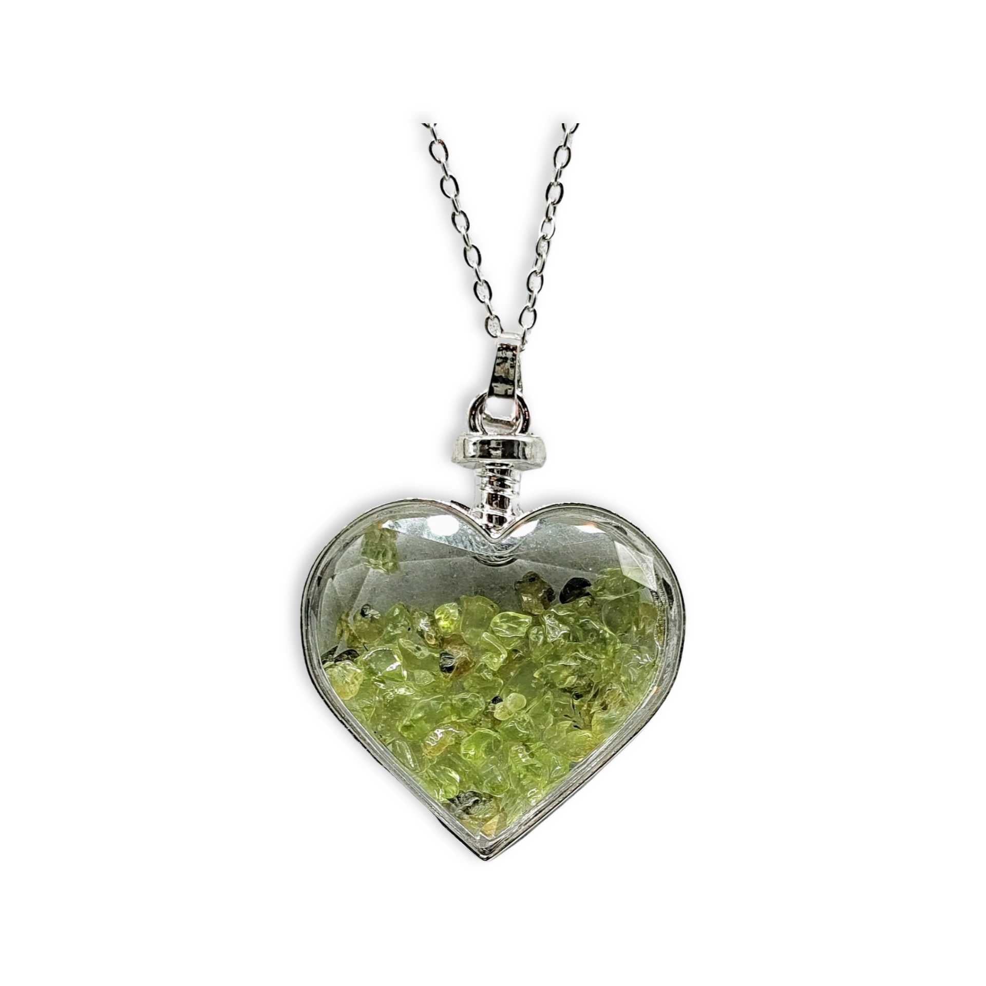 Necklace - Heart Shaped Glass Bottle - Peridot