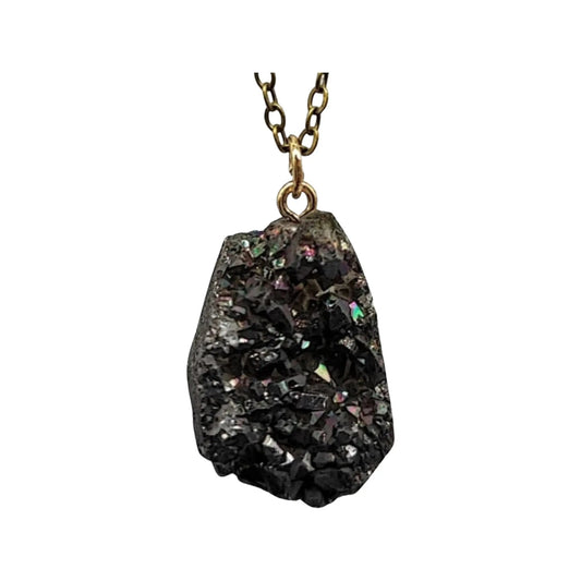 Necklace -Natural Druzy -Black Agate