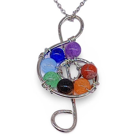 Necklace -7 Chakras Gemstone -Treble Clef