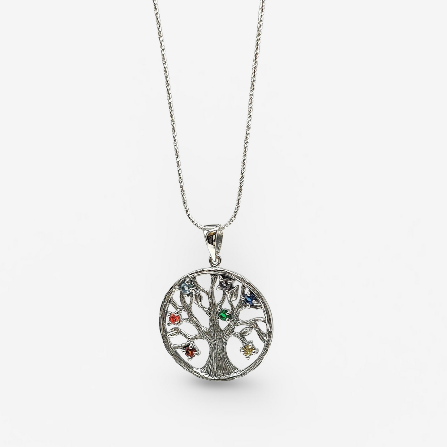 Necklace -925 Sterling Silver -Chakra & Tree Of Life -Decorated with CZ Simulated Diamonds - Arômes et Évasions