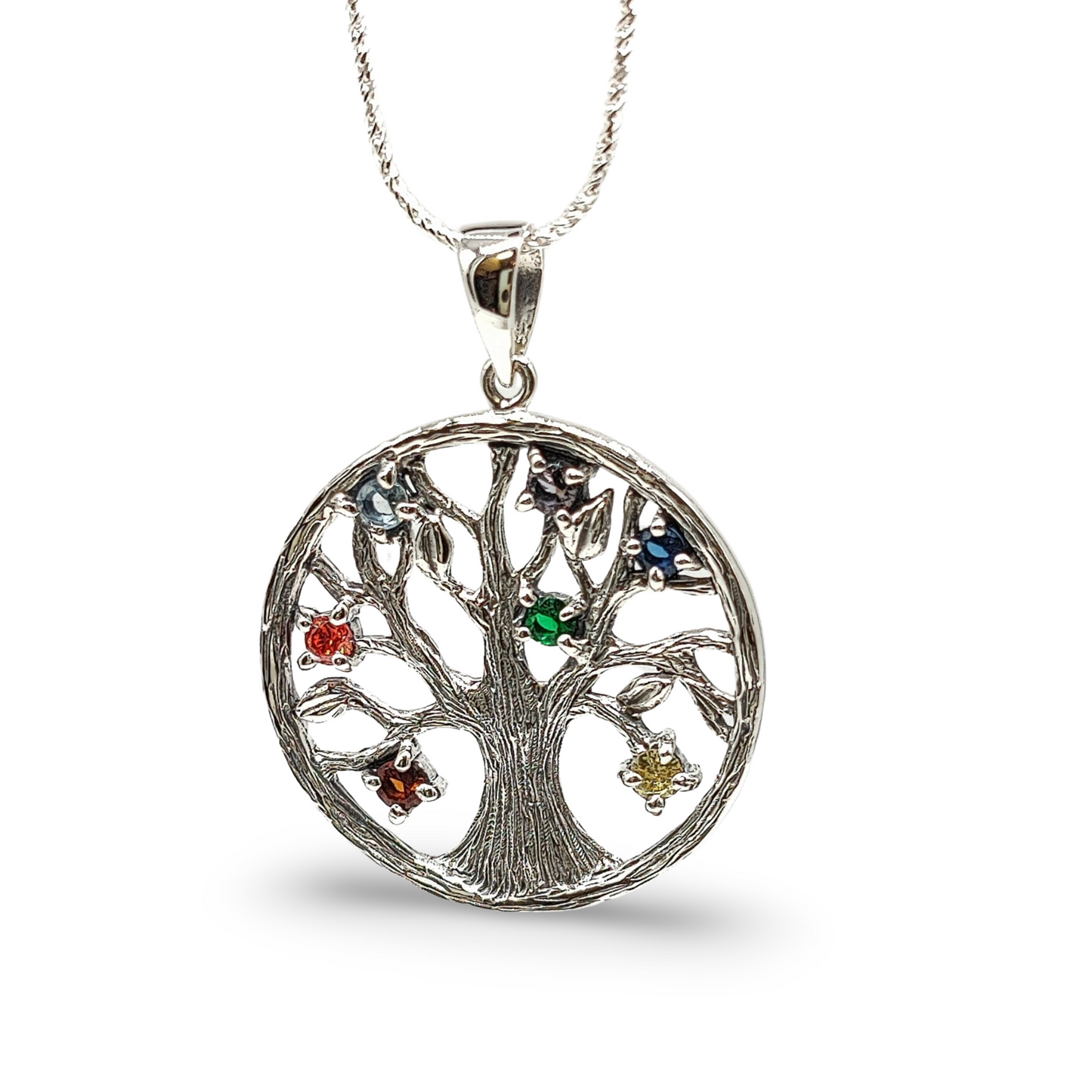 Necklace -925 Sterling Silver -Chakra & Tree Of Life -Decorated with CZ Simulated Diamonds - Arômes et Évasions