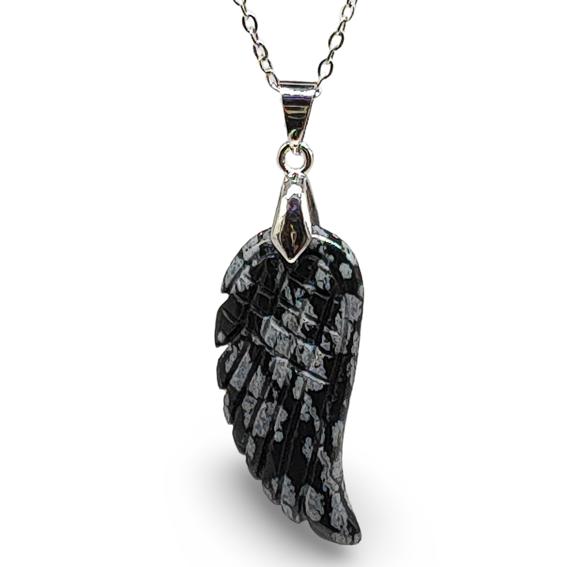 Necklace -Gemstone -Angel Wings -Snowflake Obsidian