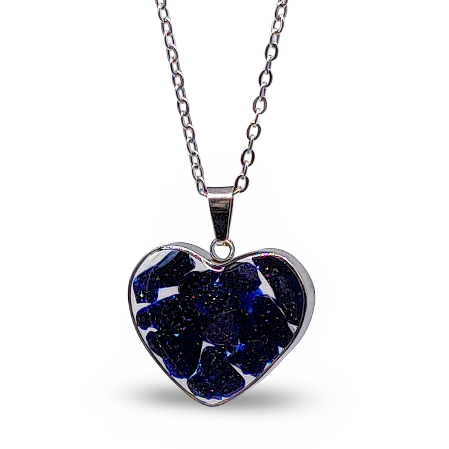Necklace - Heart Shaped Glass Bottle - Blue Goldstone