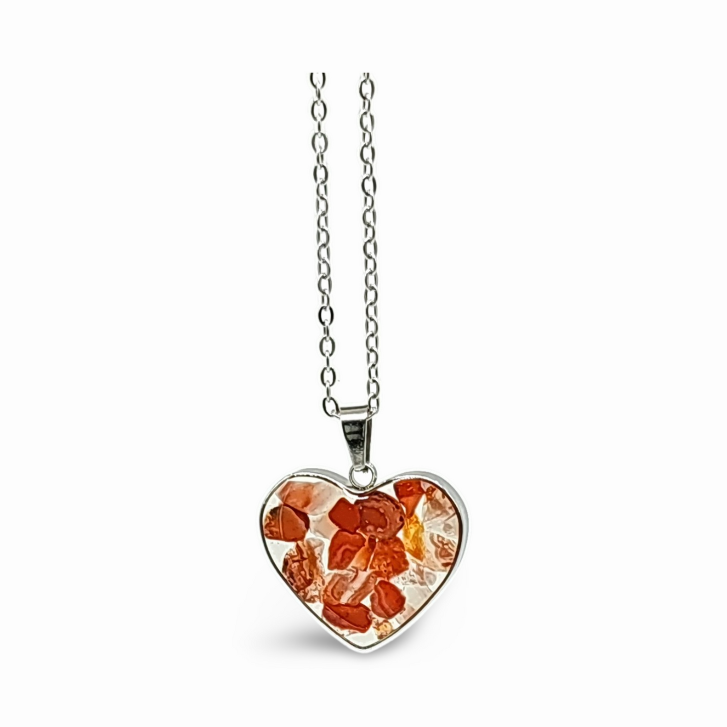 Necklace -Heart Shaped Glass Bottle -Carnelian