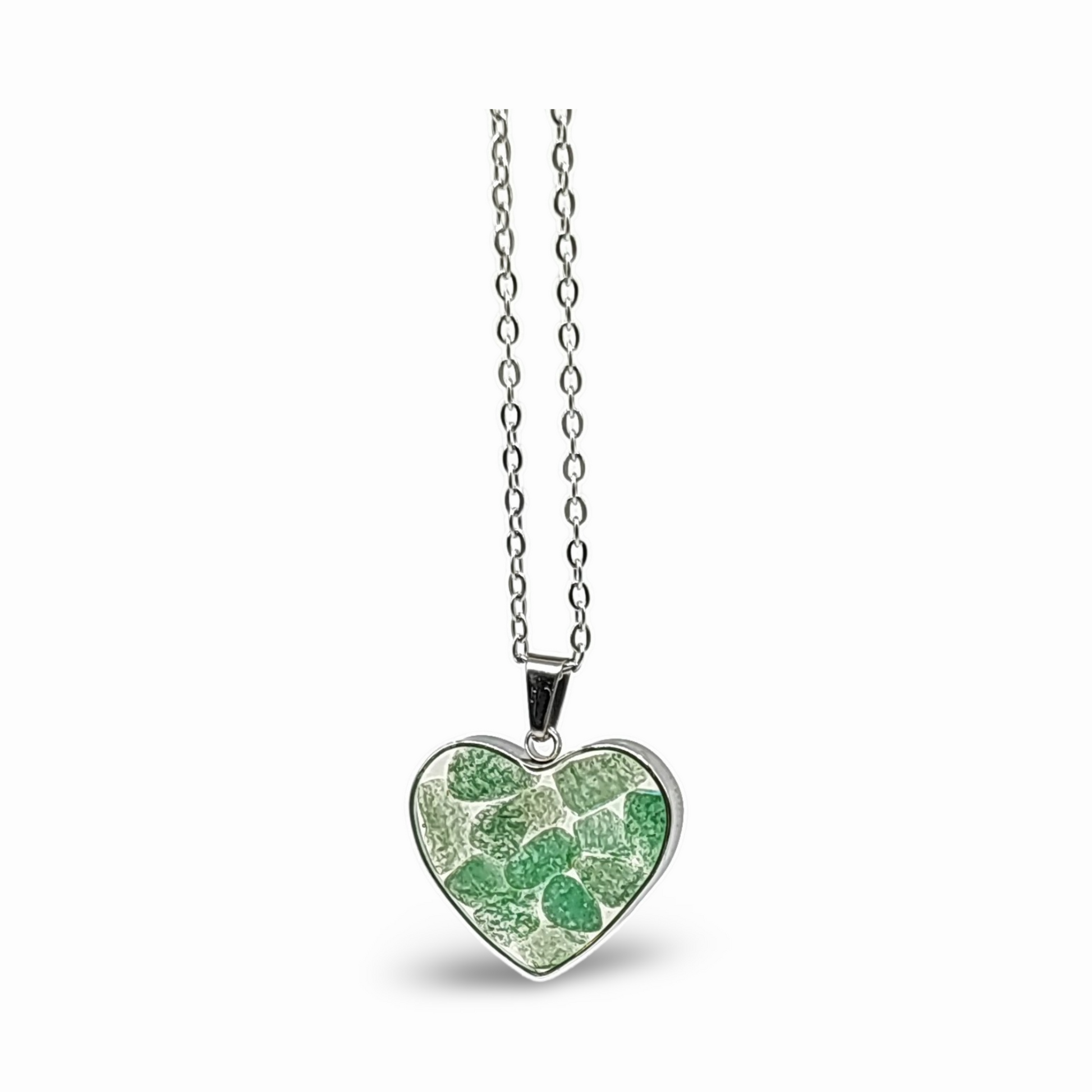 Necklace - Heart Shaped Glass Bottle - Green Aventurine