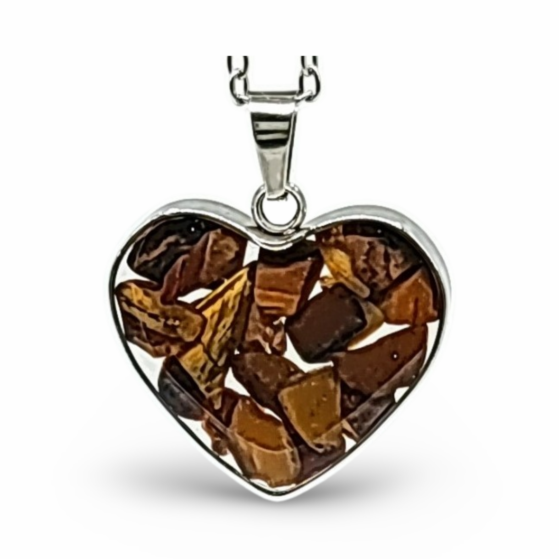 Necklace -Heart Shaped Glass Bottle -Tiger Eye